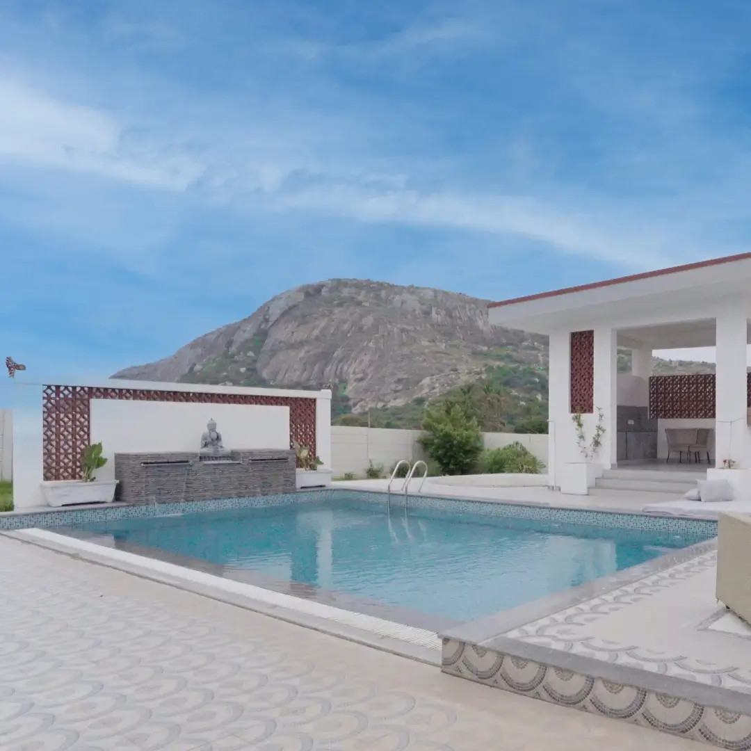Pool with hill view