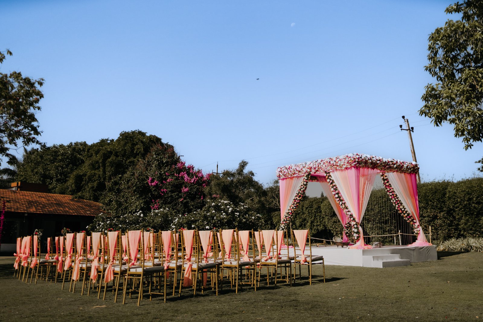 Spectacular outdoor wedding setup at a Jade Hospitainment luxury estate in Bangalore
